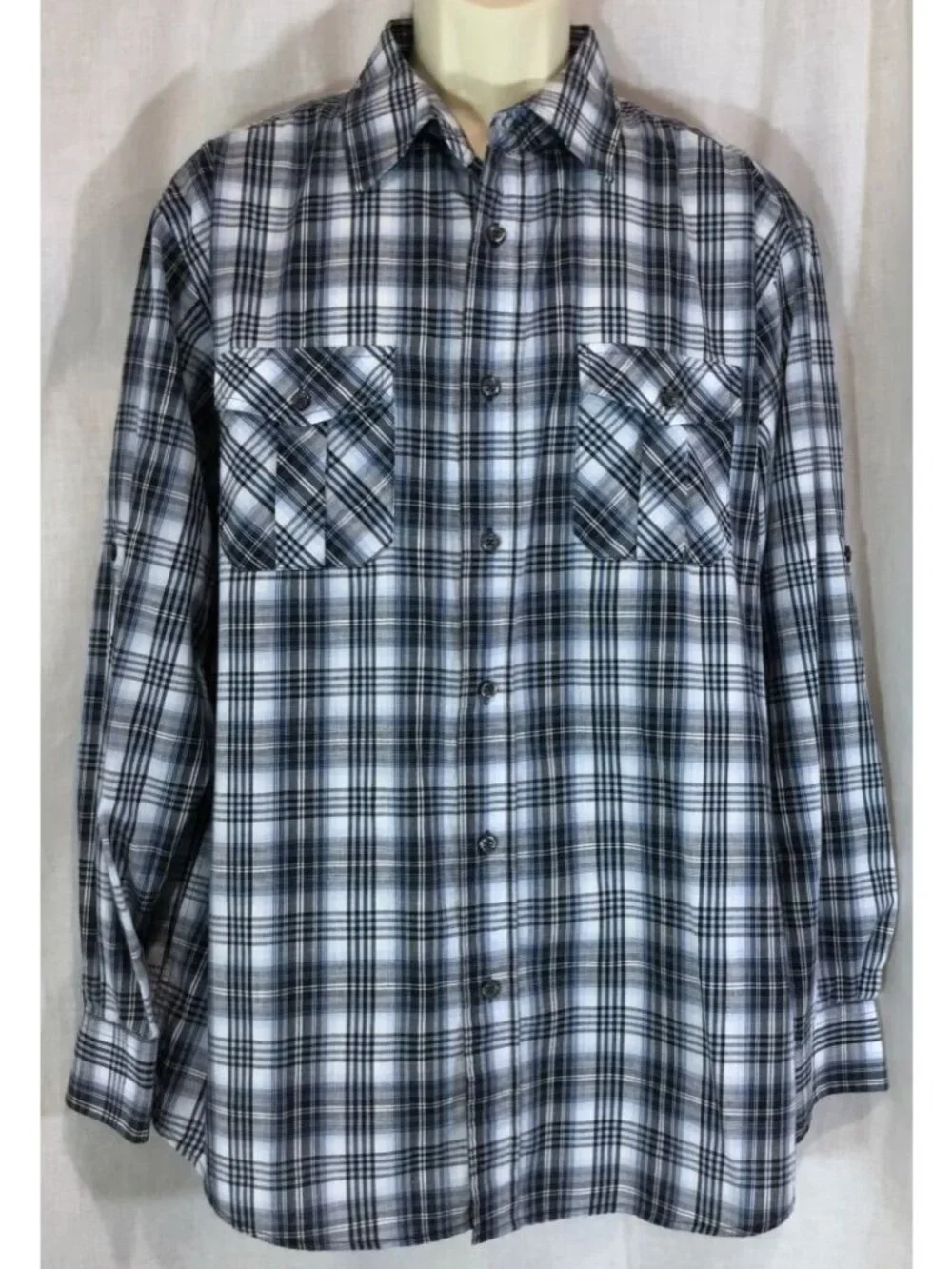 Western Utility Shirt Men XL Navy Plaid Button Up Indie Grunge Skater VTG 90 Y2K - Picture 1 of 10
